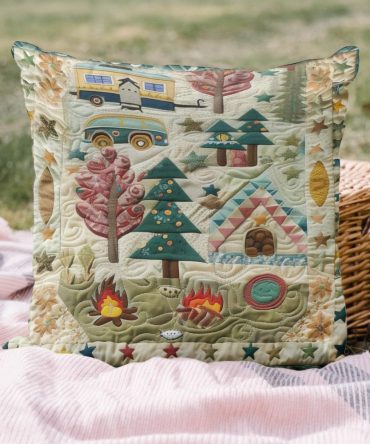Adventure Awaits Quilted Throw Pillow Cover — Explorer-Inspired Scenic Design On Soft Cotton Accent Case For Travel & Adventure Lovers