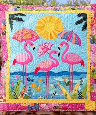 Affectionate Flamingo Quilted Pillow Cover — Heartfelt Flamingo Throw Pillow Case For Romantic Tropical, Coastal & Contemporary Spaces