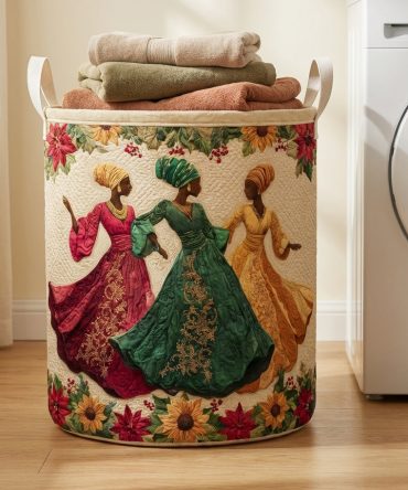 African Flora Grace Quilted Laundry Hamper – Elegant Botanical African Print Fabric Basket With Sturdy Handles, Collapsible And Easy-Care Design
