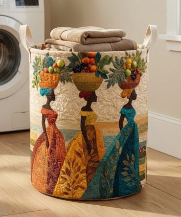 African Harvest Queen Quilted Laundry Hamper – Rich Patterned Fabric Basket With Reinforced Handles, Collapsible & Durable Storage For Home