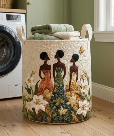 African Blossom Muse Quilted Laundry Hamper – Vibrant Floral African-Inspired Fabric Basket With Handles, Collapsible And Stylish Home Organizer