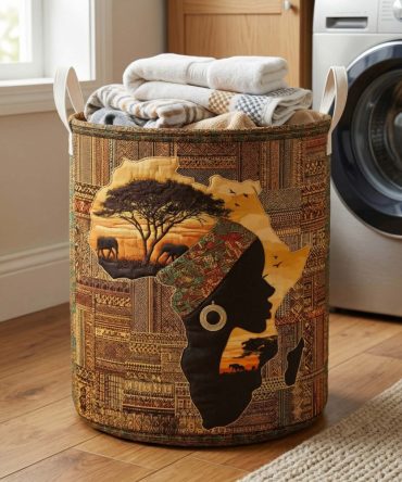 African Continent Soul Quilted Laundry Hamper – Bold Geometric Print Fabric Basket With Carry Handles, Collapsible And Functional Decorative Storage
