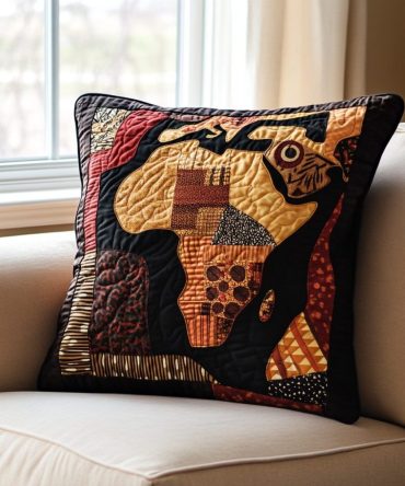 African Essence Quilted Throw Pillow Cover — Handcrafted-Inspired Ethnic Print Decorative Sham For Global, Safari & Eclectic Home Styling