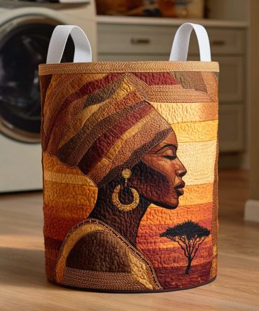 African Sunset Quilted Laundry Hamper — Vibrant Safari-Inspired Storage Basket, Collapsible Laundry Hamper With Reinforced Handles