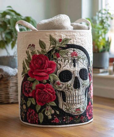 Quilted Laundry Hamper — Afterlife Fiesta Floral Pattern, Foldable Fabric Laundry Organizer With Handles For Bedroom & Kids