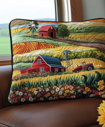 Agricultural Bliss Quilted Pillow Cover — Rustic Farmhouse Decorative Pillowcase, Cotton-Blend Throw For Cozy Country Homes