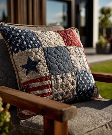 All-American Patchwork Quilted Pillow Cover — Classic Americana Patch Throw Pillow Sham For Rustic & Country Living Spaces (Machine Washable)