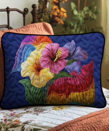 Aloha Blossom Hawaiian Quilted Pillow Cover — Tropical Cotton Decorative Sham With Floral Print, Breathable & Machine-Washable
