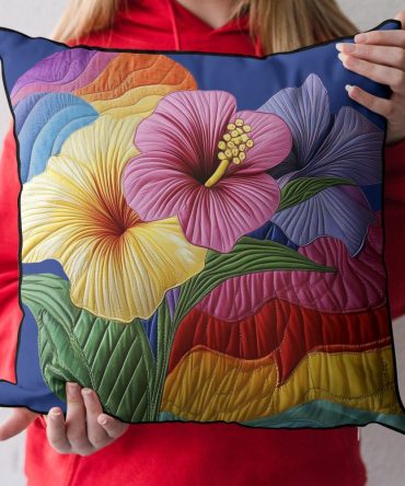 Aloha Blossom Quilted Pillow Cover — Tropical Floral Decorative Pillowcase For Sofa & Bed, Lush Quilted Texture, Easy-Care Island-Inspired Home Accent