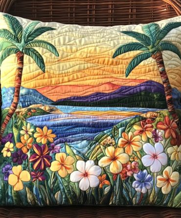Aloha Comfort Quilted Pillow Cover — Cozy Tropical Throw Pillowcase, Soft Cotton-Blend Accent For Bed, Couch Or Patio