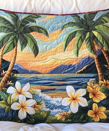 Aloha Comfort Quilted Pillow Cover — Tropical Floral Cotton-Blend Pillowcase For Island-Inspired Bedrooms, Soft Quilting, Machine Washable
