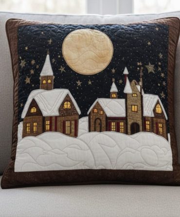 Alpine Village Quilted Pillow Cover — Charming Mountain Town Holiday Throw Pillow Case, Cozy Ski Lodge Accent For Seasonal Styling