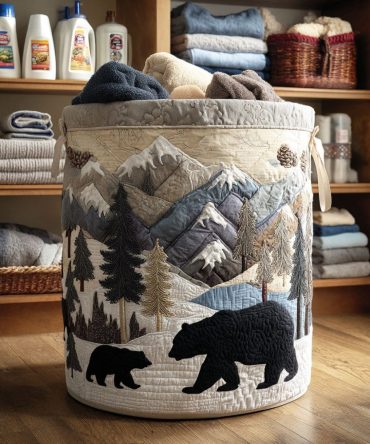 Alpine Journey Quilted Fabric Laundry Hamper — Durable Decorative Laundry Bin With Handles, Collapsible & Easy-Care Cover
