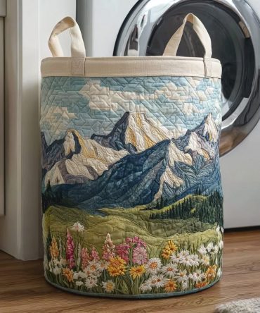 Alpine Meadow Quilted Laundry Hamper – Rustic Fabric Laundry Basket, Soft-Quilted, Collapsible & Durable For Cottage Bedrooms