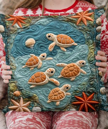Amazing Sea Turtles Quilted Decorative Pillow Cover — Colorful Marine Throw Pillowcase For Beach House & Kids Room