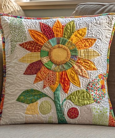 Amber Bloom Quilted Pillow Cover - Warm Botanical Decorative Pillowcase For Sofa & Bed, Cotton-Blend Quilted Sham, Soft & Easy-Care