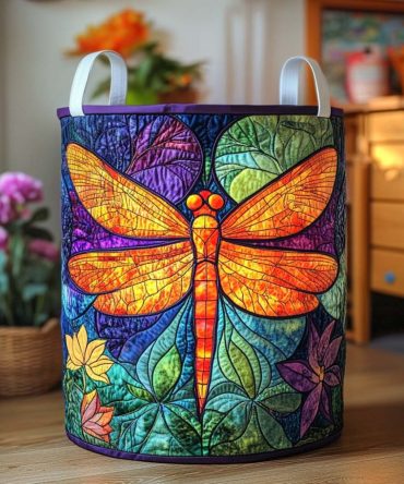 Amber Glow Quilted Laundry Hamper - Warm Amber Bird & Flight Design, Collapsible Fabric Basket For Living Room & Bedroom