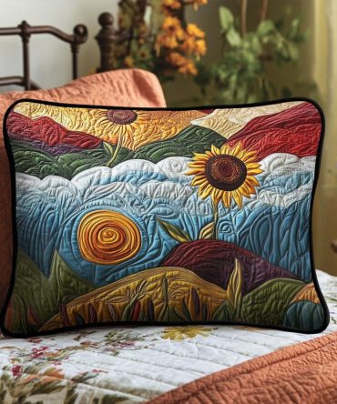 Sunset-Inspired Amber Horizon Quilted Pillow Cover, Warm Tones, Cotton-Blend Accent Sham, Textured Farmhouse Decor, Machine Washable