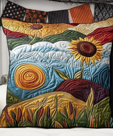 Amber Horizon Quilted Pillow Cover — Warm Sunset Decorative Throw Pillowcase, Amber-Toned Accent For Cozy Living Rooms & Bedrooms