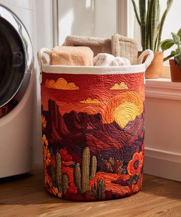 Amber Horizon Quilted Laundry Hamper — Warm-Toned Collapsible Fabric Basket With Handles , Washable Large Capacity Home Organizer