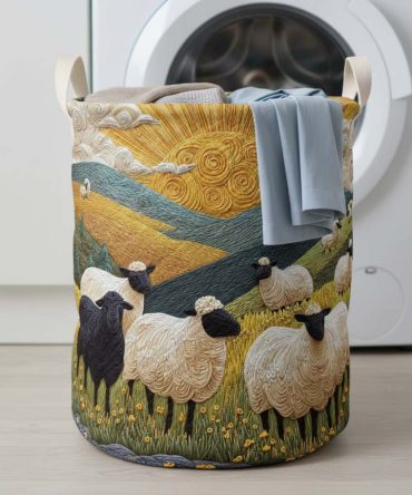 Amber Sheep Quilted Laundry Hamper — Warm Amber Toned Quilted Fabric Bin With Handles, Collapsible Laundry & Toy Storage Solution