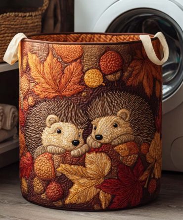 Amber Spines Quilted Laundry Hamper — Durable Amber Quilted Fabric Laundry Basket With Strong Handles For Home & Dorm