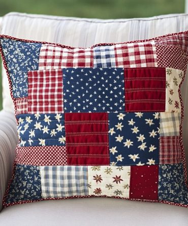America The Beautiful Quilted Pillow Cover — Patriotic Stars & Stripes Throw Pillowcase For Fourth Of July & Everyday Americana