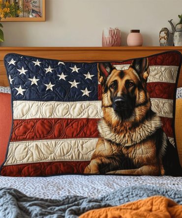 American Shepherd Quilted Pillow Cover — Patriotic Farm Dog Print, Soft Textured Fabric, Reversible Decorative Accent For Ranch & Home