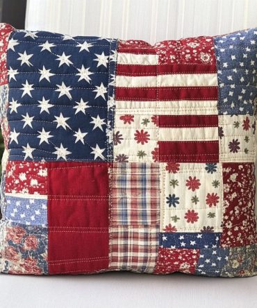 American Garden Quilted Pillow Cover — Classic Floral & Flag-Inspired Throw Pillowcase For Charming, Patriotic Home Decor