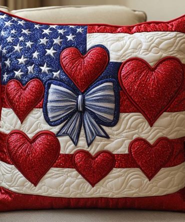 American Valor Quilted Pillow Cover — Bold Patriotic Star-Spangled Decorative Throw Pillowcase For Living Room, Porch & Holiday Displays