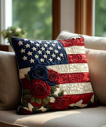 Americana Bloom Quilted Decorative Pillow Case — Stitched Floral Accent With Vintage-Inspired Colors, Durable Cotton-Blend, Easy Care