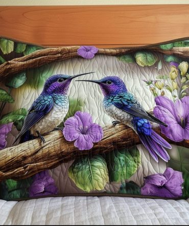 Amethyst Lovebirds Quilted Decorative Pillowcase - Purple Cotton Pillow Cover, Romantic Bedroom Accent, Easy Care