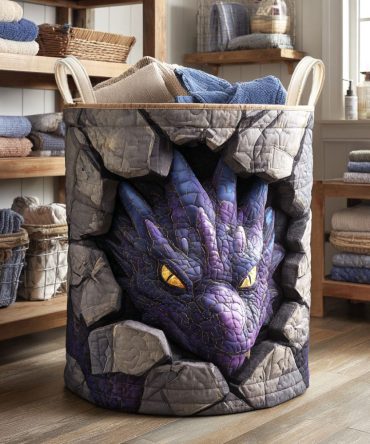 Amethyst Guardian Quilted Hamper – Elegant Purple Collapsible Laundry Basket With Handles, Premium Quilted Fabric For Home Décor