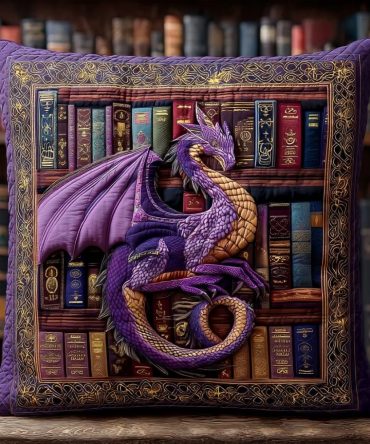 Amethyst Regal Dragon Quilted Pillow Cover — Luxurious Purple Fantasy Throw Accent, Intricate Embroidery, Soft Quilted Texture, Gift-Ready