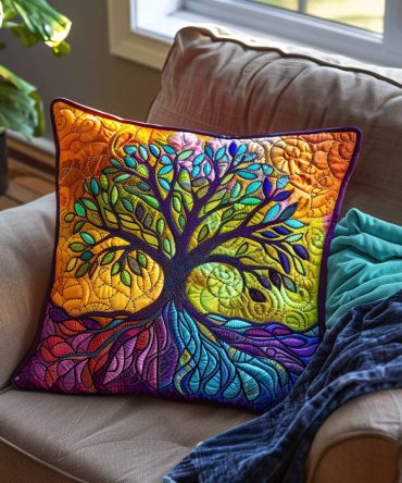 Ancestral Tree Quilted Throw Pillow Cover — Heritage Family Tree Decorative Pillow Case For Heirloom-Inspired Home Decor