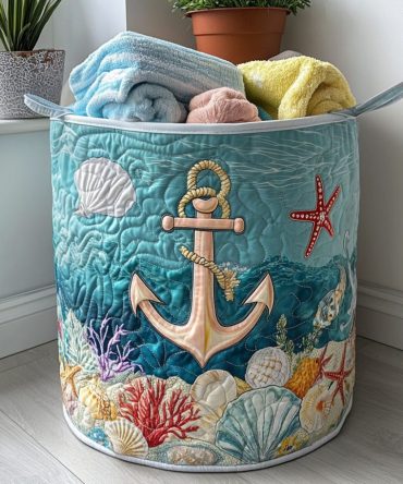 Anchored Soul Quilted Laundry Hamper — Heavy-Duty Quilted Fabric Basket With Handles, Collapsible Nautical Hamper For Home & Dorm Rooms