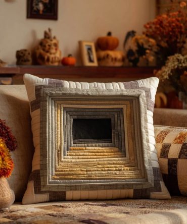 Ancient Stone Gate Quilted Throw Pillow Cover - Rustic Archaeology Style Decorative Case For Living Room & Study