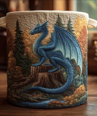 Ancient Dragon Quilted Laundry Hamper — Classic Mythic Dragon Motif Collapsible Fabric Storage Basket, Rugged Organizer For Home & Kids