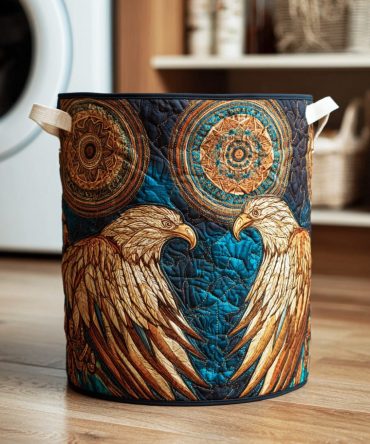 Ancient Feather Quilted Eagle Laundry Basket — Heritage-Inspired Collapsible Hamper, Premium Fabric Storage For Rustic & Modern Homes
