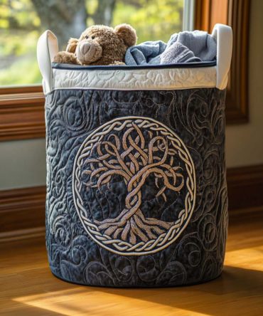 Ancient Roots Quilted Fabric Laundry Hamper — Roomy Foldable Laundry Basket With Handles, Durable Stitching And Vintage-Inspired Decorative Pattern