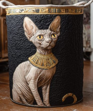 Ancient Whiskers Quilted Laundry Hamper - Vintage Cat Motif Fabric Basket With Handles, Soft Padded Storage For Cat Lovers' Homes