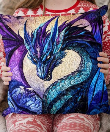 Ancient Wyrm Dragon Quilted Pillow Cover — Mythical Fantasy Throw Pillowcase For Bedroom, Game Room & Gifts