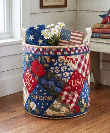 Antique America Quilted Laundry Hamper - Vintage Americana Quilt Print, Foldable Fabric Basket With Sturdy Handles For Rustic Decor