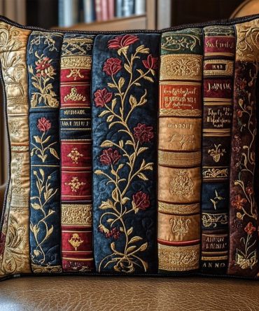 Antique Library Quilted Pillow Cover — Classic Quilted Decorative Pillowcase With Vintage Book Motif For Elegant Home Libraries