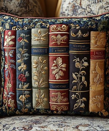 Antique Library Classic Quilted Pillowcase — Vintage Bookish Decorative Sham With Warm Tones, Textured Cotton-Blend Accent For Study