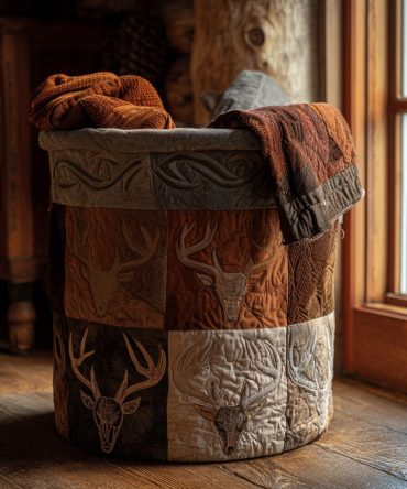 Antler Ghost Quilted Laundry Hamper — Distinctive Antler Pattern Foldable Fabric Basket With Handles For Rustic-Chic Home Organization