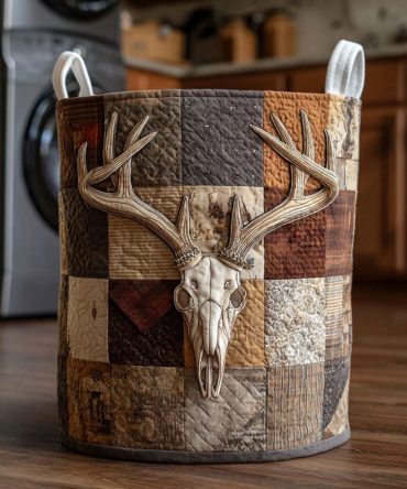 Antler Haven Quilted Laundry Hamper — Lodge-Style Collapsible Fabric Basket With Handles, Spacious & Rugged Home Storage