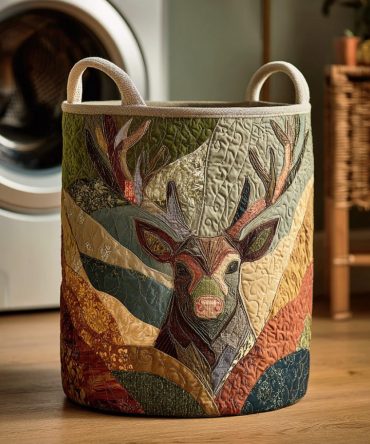 Antler Ridge Quilted Laundry Hamper — Rustic Antler-Pattern Foldable Basket With Quilted Protection And Sturdy Handles For Cabin & Home