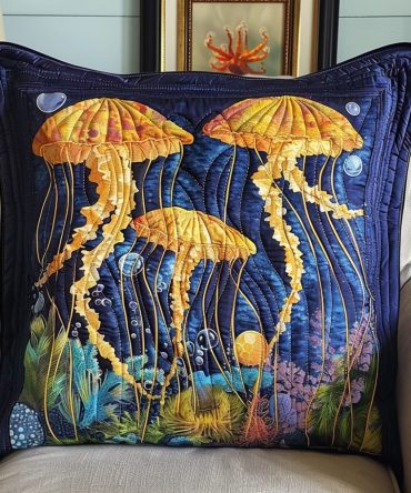 Aqua Ballet Quilted Throw Pillow Cover – Ocean-Inspired Aqua Design For Coastal, Nautical & Serene Living Spaces (Soft Quilting, Stylish Accent)