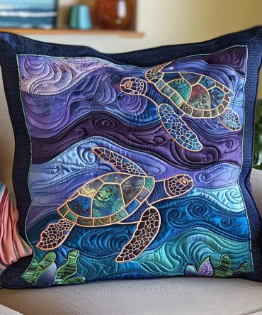 Aqua Adventure Quilted Pillow Cover — Premium Ocean-Themed Decorative Cushion Case, Soft Cotton Blend, Machine Washable